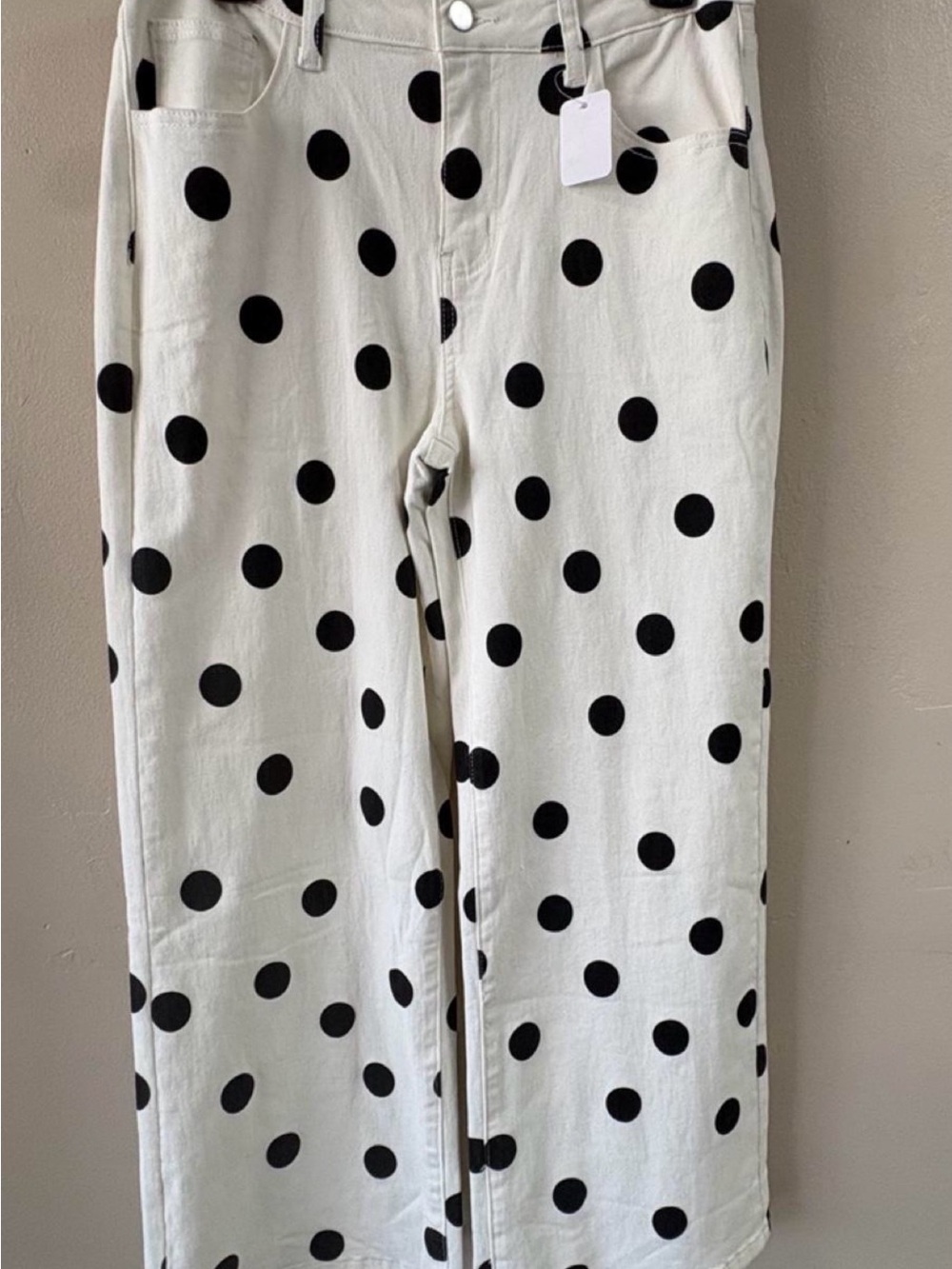 Women’s Polka Dot Wide-Leg Jeans — Black on White